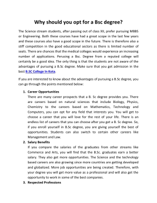 Why should you opt for a Bsc degree?