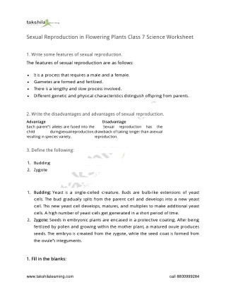 Sexual Reproduction in Flowering Plants Class 7 Science Worksheet
