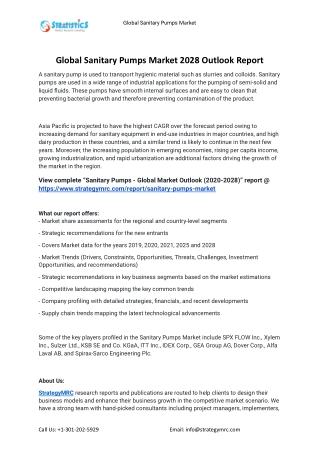 2021 Sanitary Pumps Industry Global Analysis Report