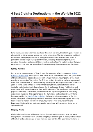 4 Best Cruising Destinations In the World in 2022