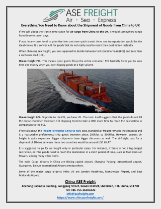 Everything You Need to Know about the Shipment of Goods from China to UK