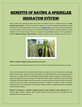 Benefits Of Having A Sprinkler Irrigation System