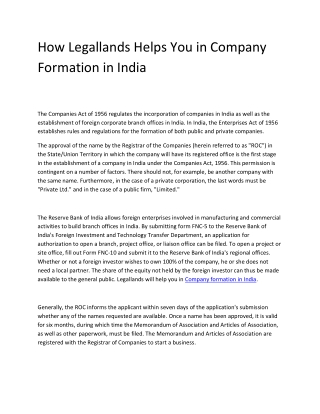 How Legallands Helps You in Company Formation in India