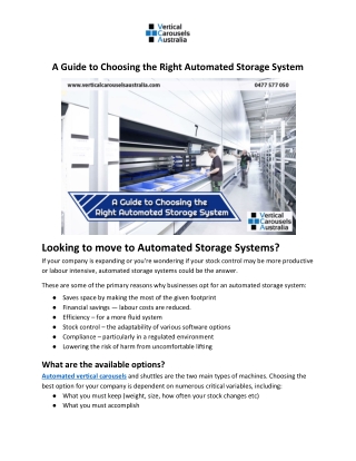 A Guide to Choosing the Right Automated Storage System