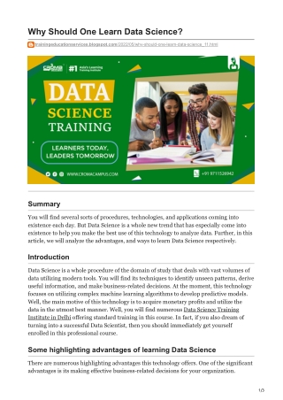 Why Should One Learn Data Science
