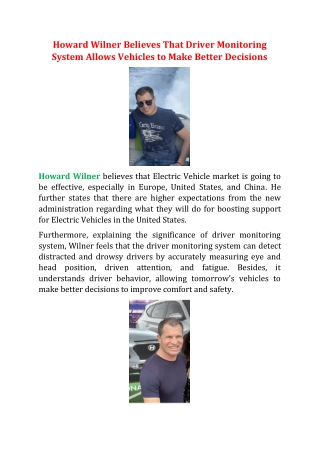 Howard Wilner Believes That Driver Monitoring System Allows Vehicles to Make Better Decisions