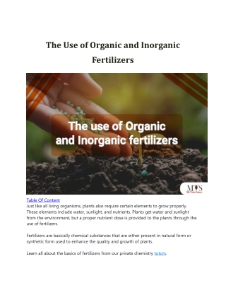 The Use of Organic and Inorganic Fertilizers