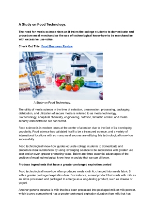 A Study on Food Technology