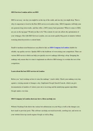 SEO Services London advice on SEO