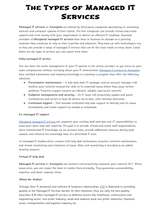 The Types of Managed IT Services
