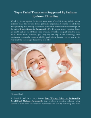 Top 4 Facial Treatments Suggested By Sadhana Eyebrow Threading