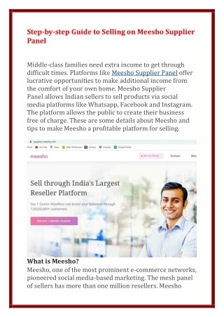 Step-by-step Guide to Selling on Meesho Supplier