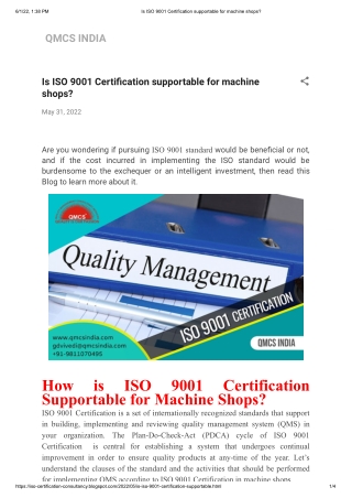Is ISO 9001 Certification supportable for machine shops