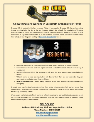 A Few things are Working in Locksmith Granada Hills' Favor