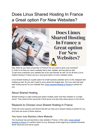 Does Linux Shared Hosting In France a Great option For New Websites