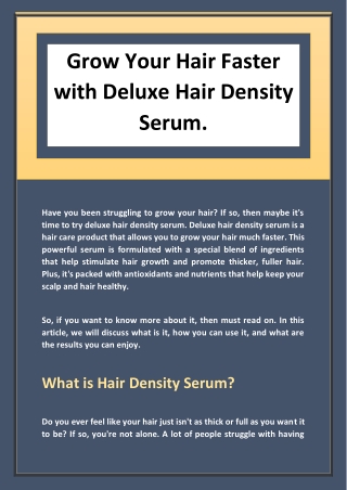 Grow Your Hair Faster with Deluxe Hair Density Serum.