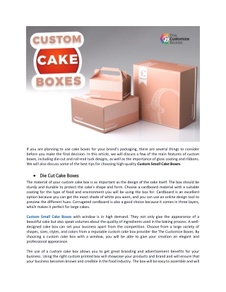 How to Choose High-Quality Custom Cake Boxes for Packaging?