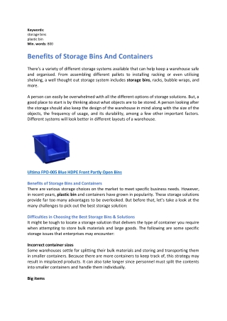 Benefits of Storage Bins And Containers