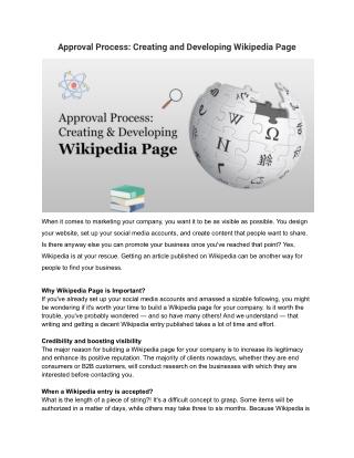 Approval Process: Creating and Developing Wikipedia Page