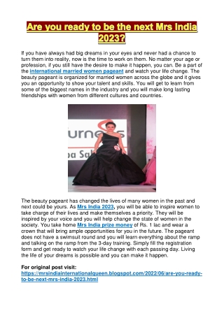 Are you ready to be the next Mrs India 2023?