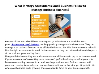 What Strategy Accountants Small Business Follow to Manage Business Finances