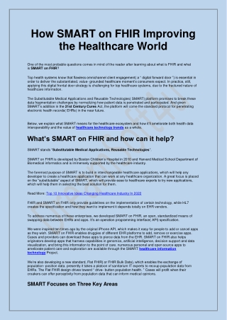 How SMART on FHIR Improving the Healthcare World?