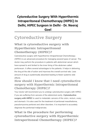 Cytoreductive Surgery ith HIPEC In Delhi, HIPEC Surgeon in Delhi -Dr.Neeraj Goel