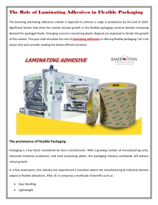 The Role of Laminating Adhesives in Flexible Packaging