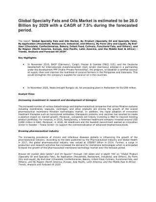 Specialty Fats and Oils Market