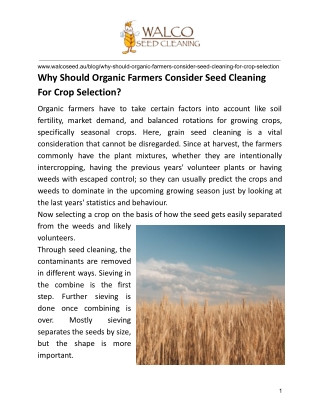 Why Should Organic Farmers Consider Seed Cleaning For Crop Selection