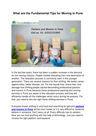 What are the Fundamental Tips for Moving in Pune
