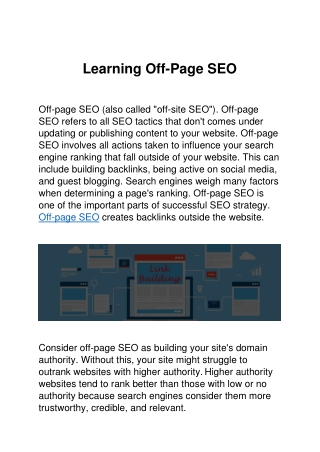 Learning Off-page SEO