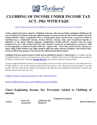 Clubbing of Income under Income Tax Act, 1961 with FAQs