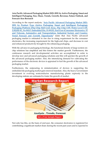 Asia Pacific Advanced Packaging Market Size, Share, Trends (2021-2031)