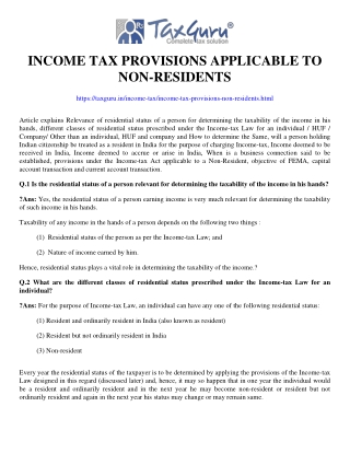 Income Tax Provisions applicable to non-residents