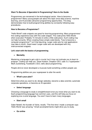 Want To Become A Specialist In Programming- Here Is the Guide