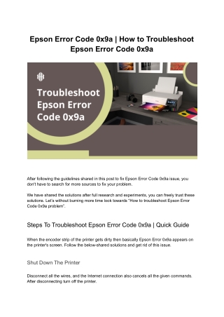 How to Troubleshoot Epson Error Code 0x9a