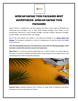 African Safari Tour Packages Most Adventurous- African Safari Tour Packages