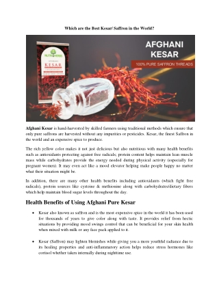 Which are the Best Kesar Saffron in the World