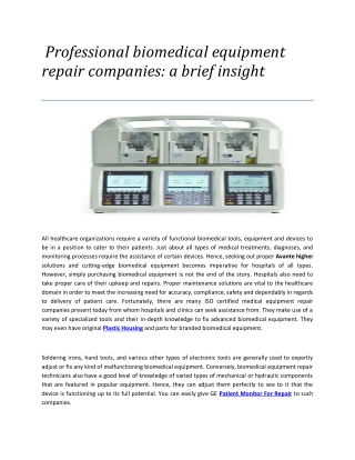 Professional biomedical equipment repair companies: a brief insight
