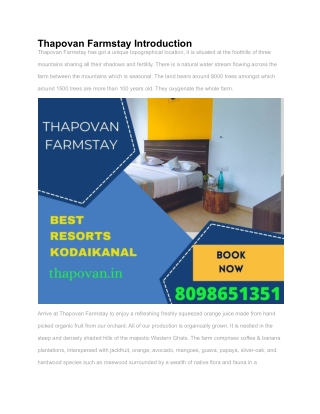 Thapovan Farm stay  in Kodaikanal