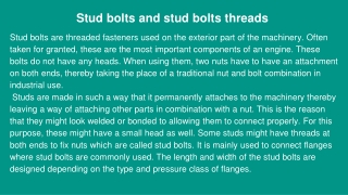 Stud bolts and stud bolts threads