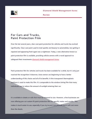 For Cars and Trucks, Paint Protection Film