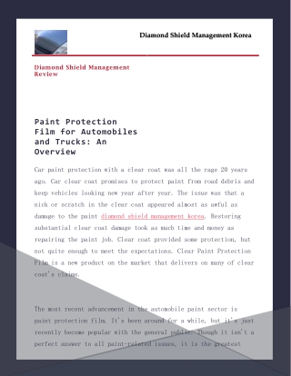 Paint Protection Film for Automobiles and Trucks An Overview