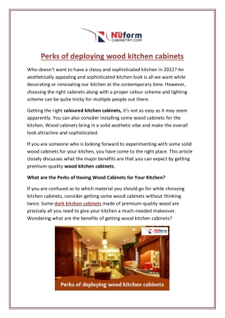 Perks of deploying wood kitchen cabinets