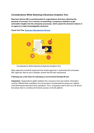 Considerations While Selecting A Business Analytics Tool.