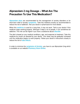 Alprazolam 2 mg Dosage – What Are The Precaution To Use This Medication