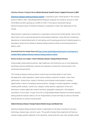 Infectious Disease Testing Products Market Demand, Growth Factors, Supply & Forecast to 2029