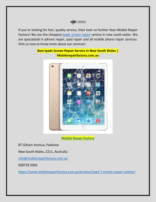 Best Ipads Screen Repair Service in New South Wales | Mobilerepairfactory.com.au