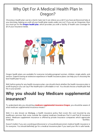 Why Opt For A Medical Health Plan In Oregon?
